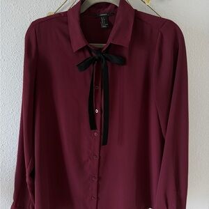 Forever 21 Maroon Blouse with Black Ribbon